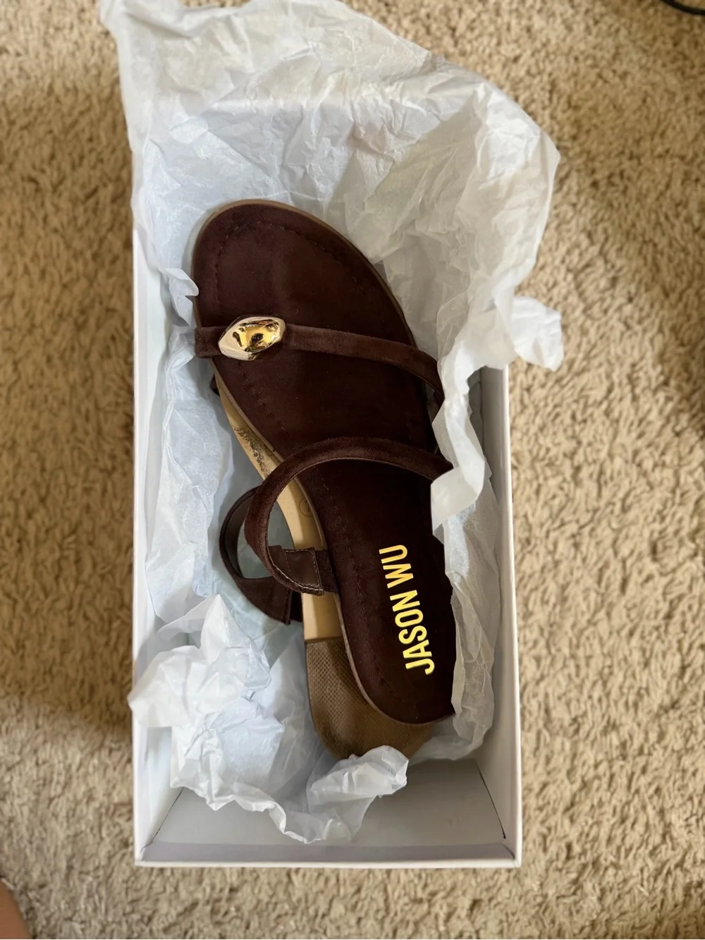 Jason Wu chocolate brown sandals with gold accent size 7
